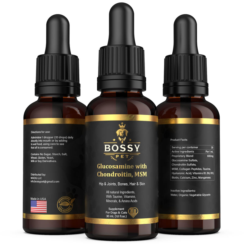 Liquid Glucosamine for Dogs & Cats - Advance Joint Support Supplement - Supplement with Chondroitin, MSM, Hyaluronic Acid, Biotin, Collagen Peptides & Taurine - Max Potency