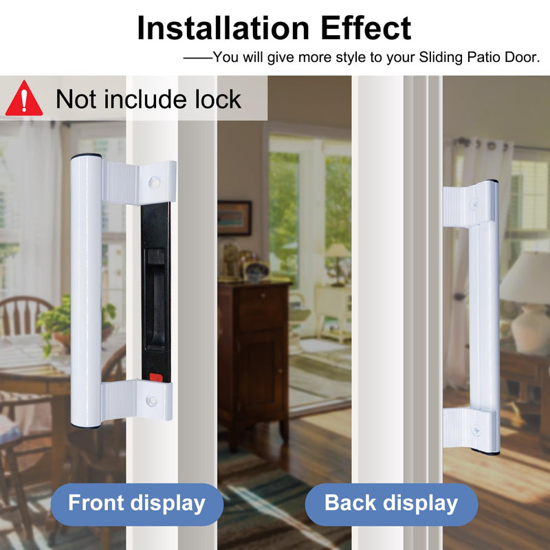 Sliding Door Handle 8" Aluminum Sliding Glass Door Pull - Sliding Patio Door Handles Fits 6-5/8 in Mounting Holes for Old or Damaged Door Pull - Perfect for Patio and Glass Doors (White) White - no Lock
