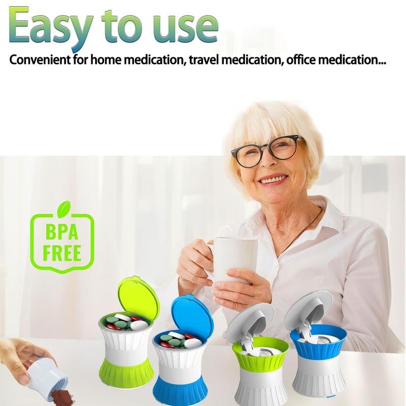 Pill Crusher Fine Powder with Small Medicine Pill Box 3-in-1,Pill Splitter Cutter for Small Pills Vitamins Tablets, Portable Pill Crushers for Elderly & Pet,Travel-Friendly Pill Grinder (Blue) Blue