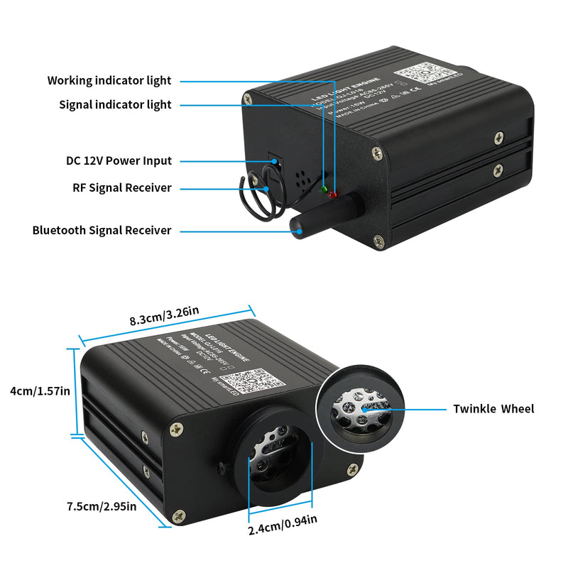 AZIMOM Small Size Updated 16W Twinkle& Sound Activated Fiber Optic Light Source RGBW Light Box Engine Diver APP/Remote Control Music Sensor Mode for Car Home Star Ceiling Light Effect Decoration 16W Twinkle（Small Size）