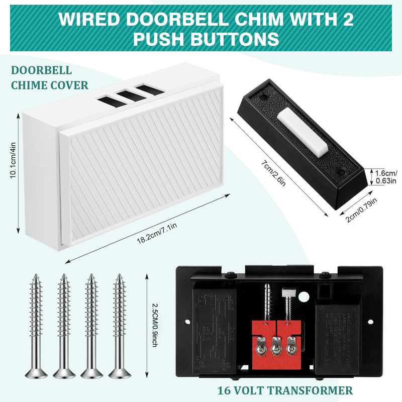 Wired Doorbell Chime with 2 Lighted Push Buttons, 16V 10VA Two Sounds Front and Rear Door Chime Kit for Home Wall Inside, Compatible with Most Brand Doorbells (Black, White, Yellow) Black, White, Yellow