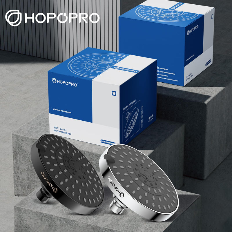 HOPOPRO 5-Mode High Pressure Shower Head - The Washington Post, NBC News, Today TV Show Recommended - High Flow Fixed Showerheads (6 Inch Chrome) 6 Inch Modern Chrome Modern