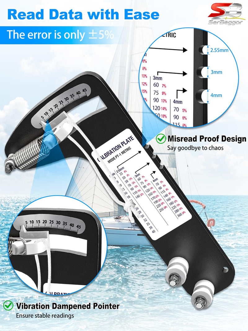 Sailboat Rigging Tension Gauge PT-1M | Rated up to 360kg Accurate Hands-Off Rigging Tool, Wire Rope Standing Rigging for 2.55mm,3mm,4mm Diameter Wire Cable