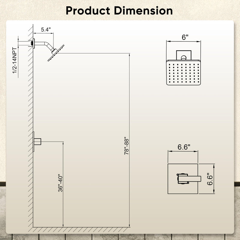 Replacement for Delta Faucet Shower Trim Kit 14 Series, Bathroom Shower Faucet Set with 6-Inch Matte Black Shower Head（Valve/Cartridge Not Included）