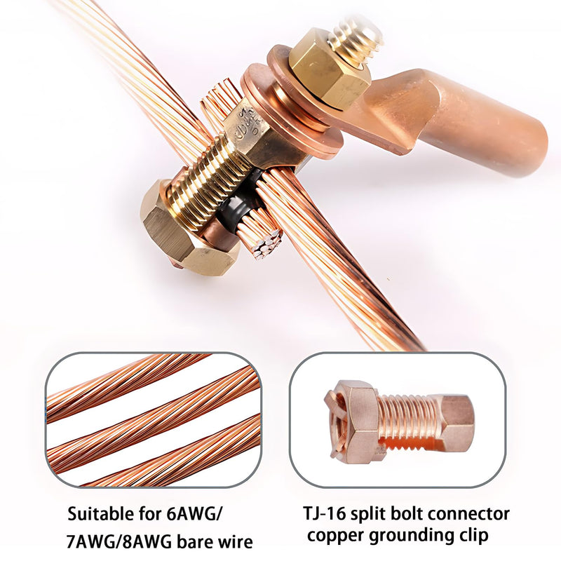 Split Bolt Connector High Strength Copper Grounding Clamps for Completing Ground Bonding to Bare Wires TJ-16 (6 PCS)
