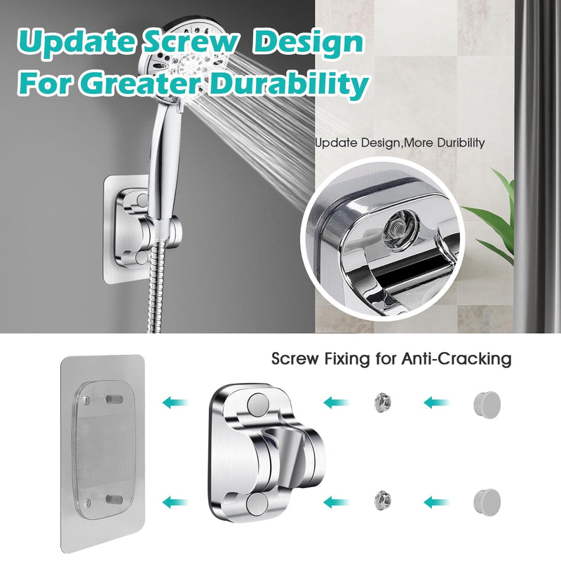 Shower Head Holder Replacement - Strong Adhesive Adjustable Handheld Shower Wand Holder Wall Mount Shower Bracket,No Drilling and Waterproof Shower Hose Holder for Shower Bathroom,Silver Silver-1