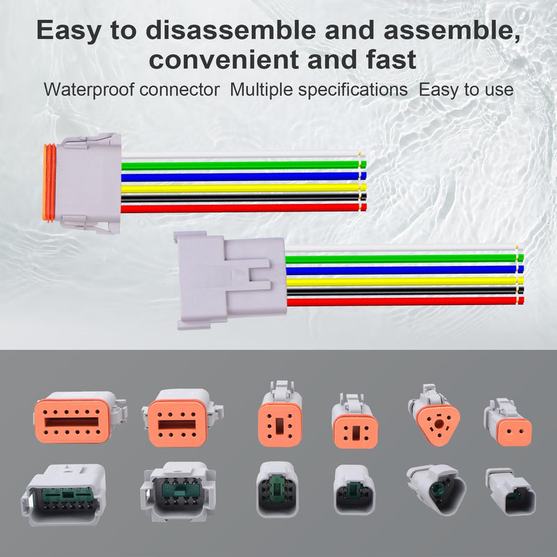 2Pack 12-Pin Waterproof DT Connector Male and Female Wire Connectors with 16AWG 105℃ 600V Wires and Heat Shrink Tubes, Applicable for Automotive Electrical Connections 12-pin/2pack