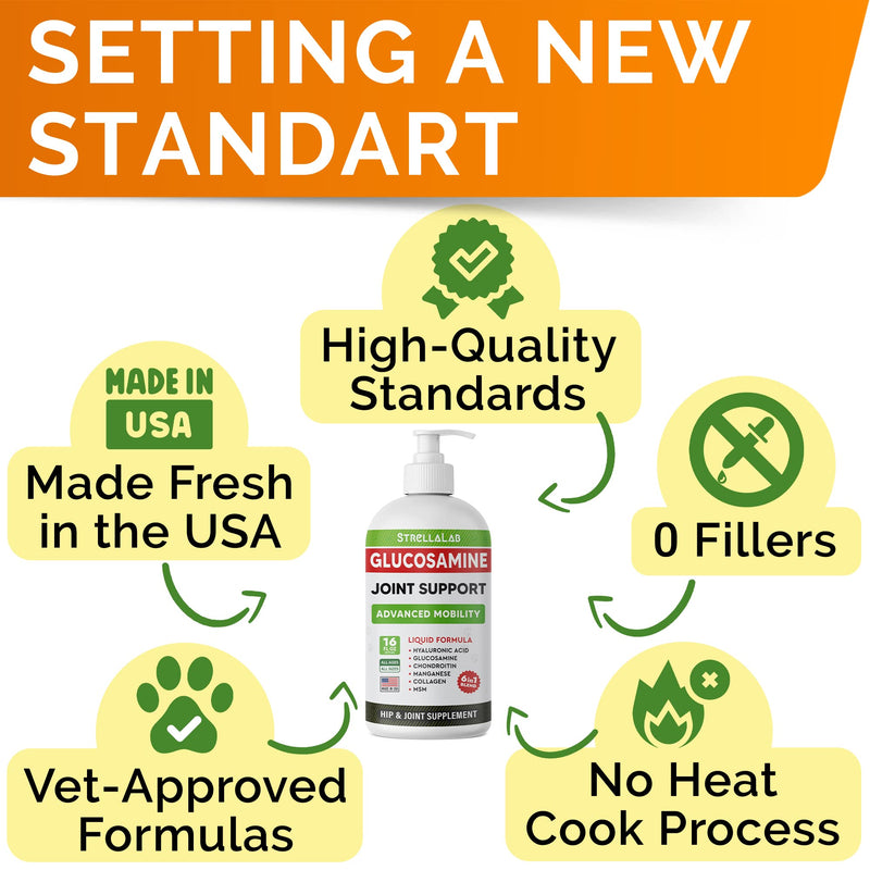 StrellaLab Liquid Glucosamine for Dogs (16 OZ) - All-Natural Hip & Joint Supplement for Dogs, Glucosamine Chondroitin Liquid, MSM & Collagen for Dogs Mobility, Joint Pain Relief for Small & Large Dogs - PawsPlanet Australia