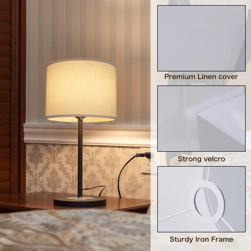 Lamp Shades Set of 2, Small Lamp Cover, White Drum Lampshades 8.7" Top x 8.7" Bottom x 7.9" High, Replacement Lamp Shades Natural Linen for Floor Lamps Table Lamps Chandelier Lamp, Assembly Required