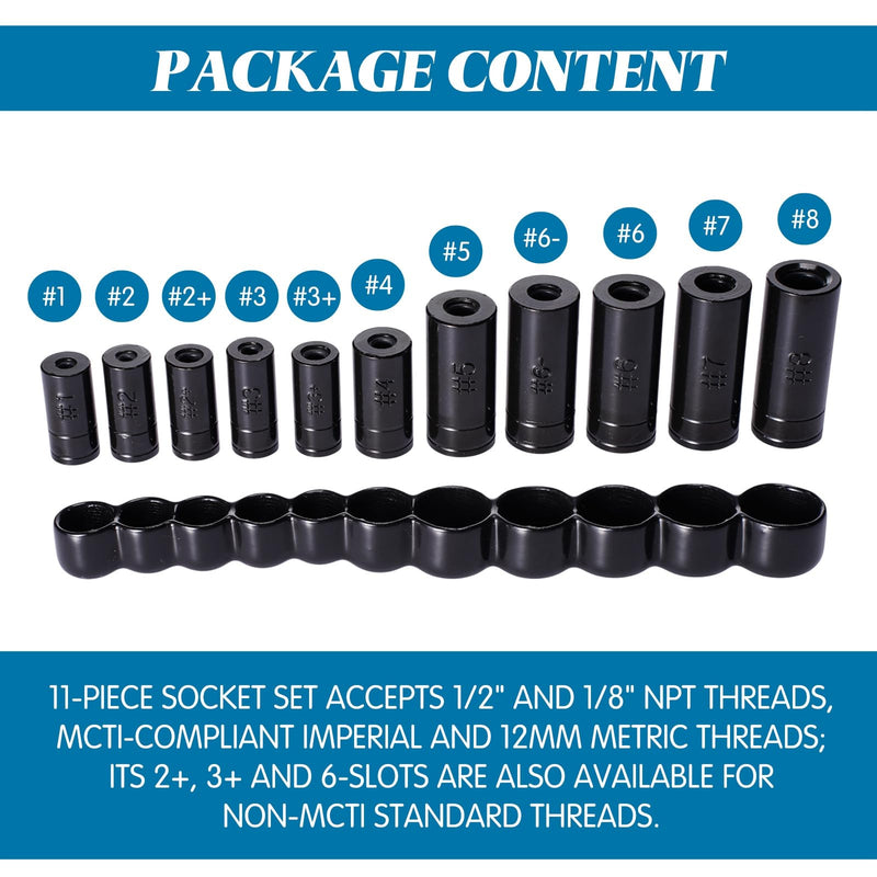 11 Pack 70700 Tap Socket Set Tap Socket Fits All Number and Fractional MCTI Standard Taps Thru 1/2" and 1/8" NPT Taps Small Size 11