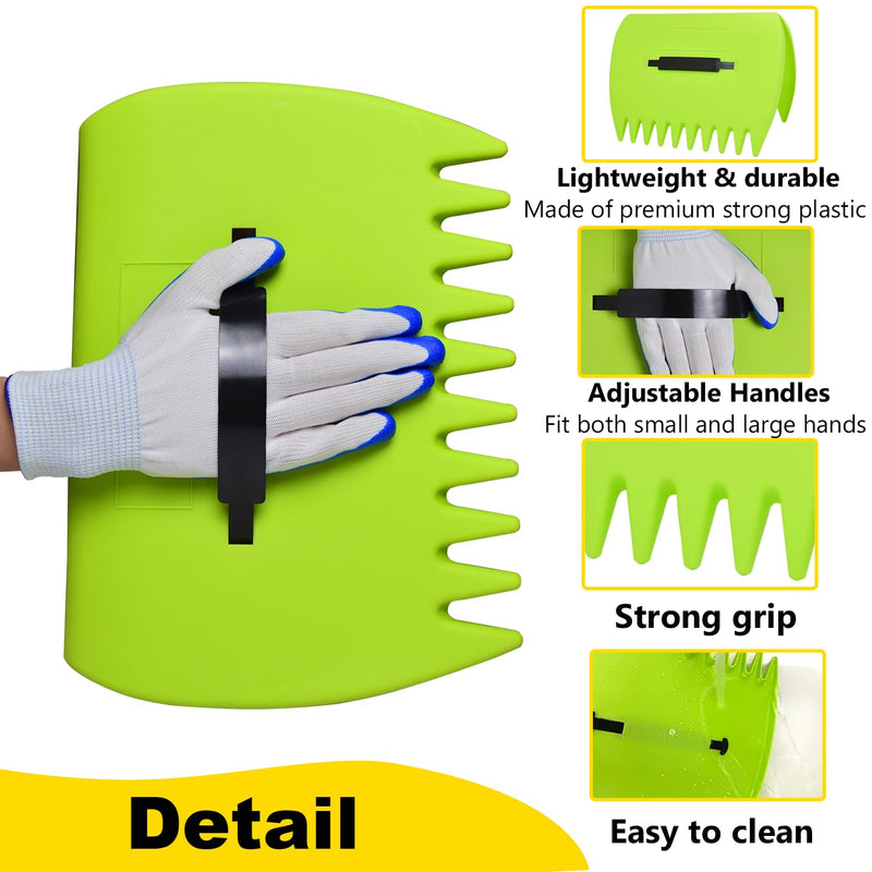 2 Sets Leaf Scoops Hand Rakes, Leaf Scoops and Claws with 2 Pairs Gloves, Lightweight Plastic Leaf Scoop, Large Leaf Grabbers for Picking Up Leaves, Clippings, Grass(2 Sets,Yellow+Green) 2 Sets,Yellow+Green