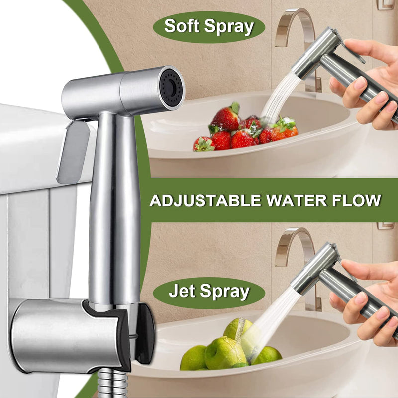 Handheld Bidet Sprayer for Toilet, Stainless Steel Bathroom Personal Hygiene Bidet Sprayer Set, Baby Cloth Diaper Sprayer with Adjustable Water Pressure Control, Perfect for Whole Family Cleaning Use Brushed Nickel