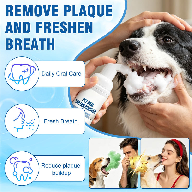 Pet Dental Tartar Remover Spray, Pet Oral Spray for Dogs Teeth Cleaning, No Brush Pet Dental Foaming Care Sprays, Dog Breath Freshener, Reduce Tartar for Cats and Dogs (2Pack)
