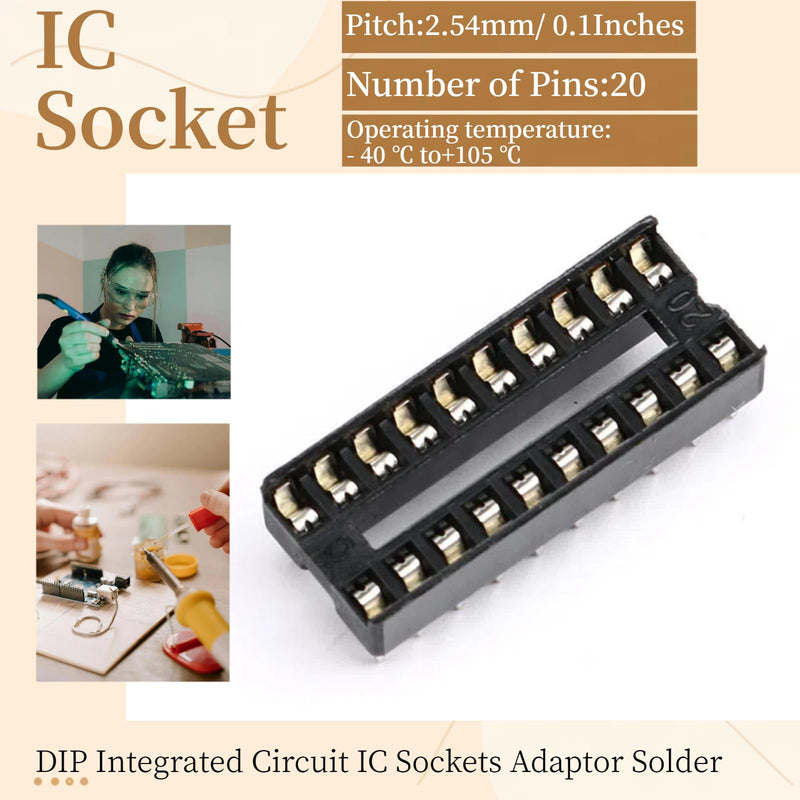 10Pcs 20P IC Socket DIP Integrated Circuit IC Sockets Adaptor Solder Type 2.54mm Pitch Dual Row 20 Flat Pin