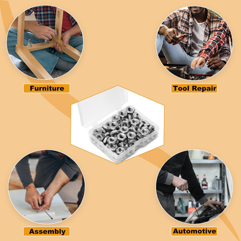 100pcs M5-0.8 Hex Nut, 304 Stainless Steel, M5 x 0.8mm Tiny Nuts Fasteners, Hex Drive, Metric, Right Hand, Small Replacement Nut