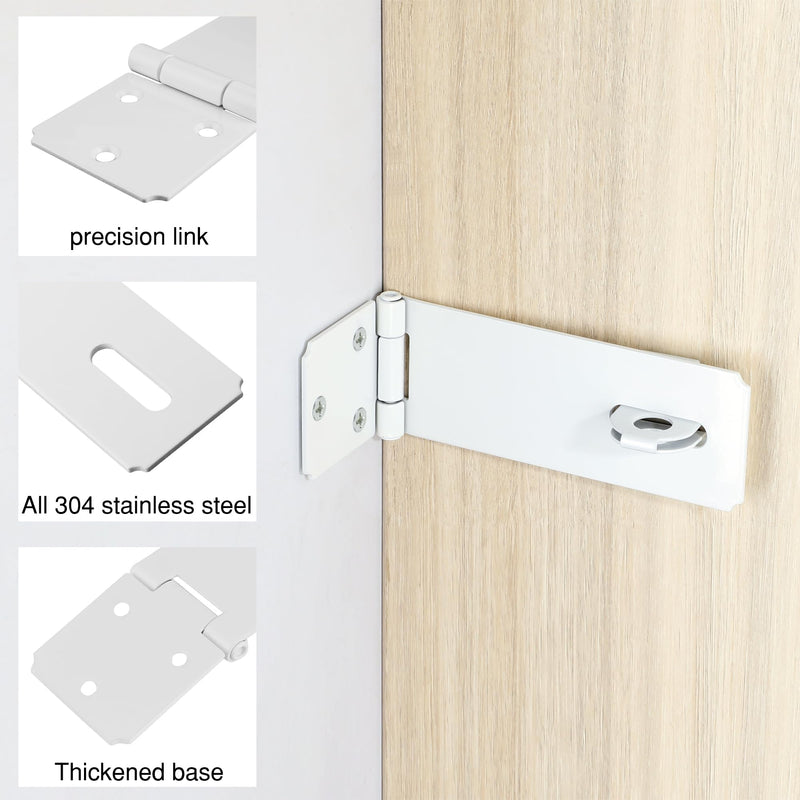 Alise Door Hasp Locks Latch,3 Inch SUS 304 Stainless Steel Packlock Clasp Hasp Lock Latch,Hinge Lock Padlock with Screws for Doors, White Finish 1 Pack 3 Inch
