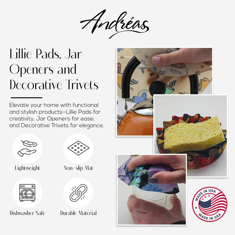 Andreas Silicone Rail Birds 8" Non-Slip Trivet/Pot Holder/Hot Pad – 100% Cotton Fabric Encapsulated in Silicone, Heat Resistant to 600°F – Flexible, Dishwasher Safe – USA Made, TR-HB1183