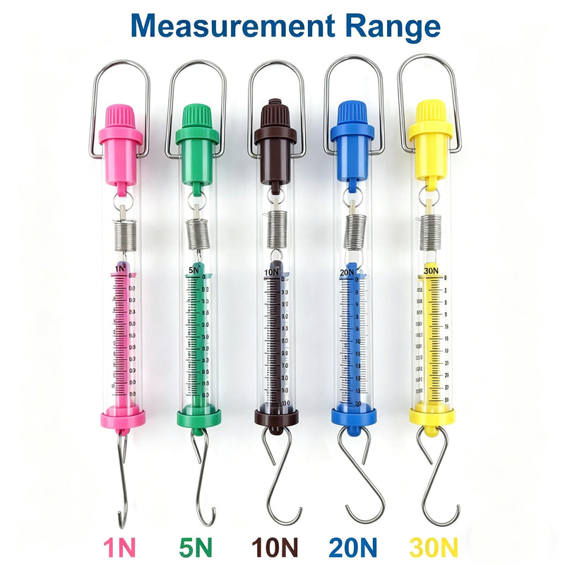 Plastic Tubular Spring Scale, Sciencent Set of 5 Spring Balance Hanging Spring Scale Set, Grams & Newton Calibration,Capacity Zeroing Capability,1N, 5N, 10N, 20N,30N Multicolored