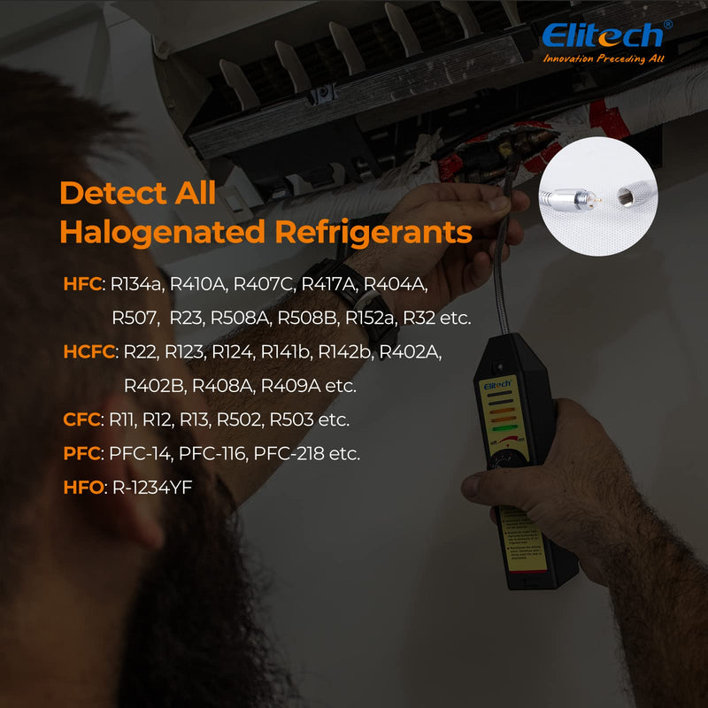 Elitech Freon Leak Detector Halogen Refrigerant Gas Leak Detector HVAC Tester AC Sniffer R22 R410A R134A 1234YF, WJL-6000S WJL-6000