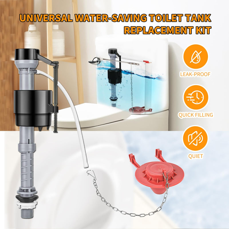 Universal Toilet Repair Kit Inside Tank, 2-Inch Flapper, Adjustable Fill Valve,Toilet Flusher Replacement Kit, Quiet and Easy to Install (Red)