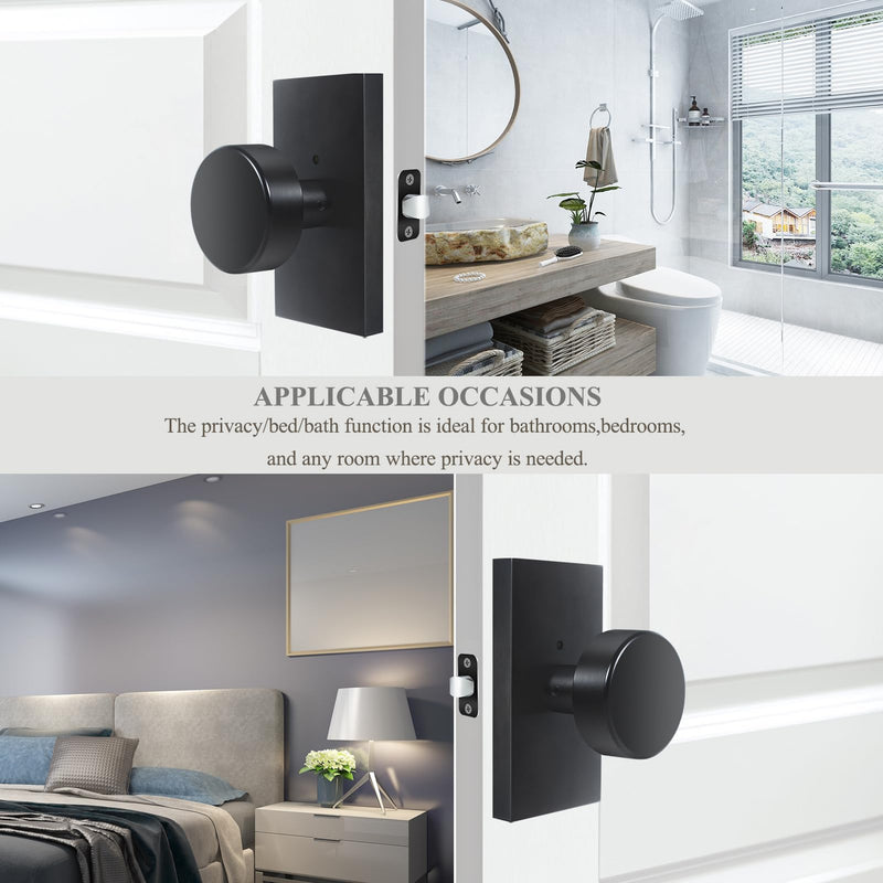 Matte Black Door Knobs Interior with Lock, Modern Privacy Rectangle Door Knob Door Handles for Bathroom Bedroom Matte Black