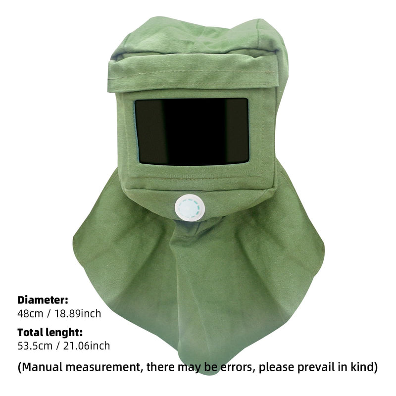 Sand Blasting Hood Cap, Shawl Cap Sandblaster Mask Anti Wind/Sandblaster Tools with Mask Breathing Valve, Dust Protective Face Mask Neck Protector, Green