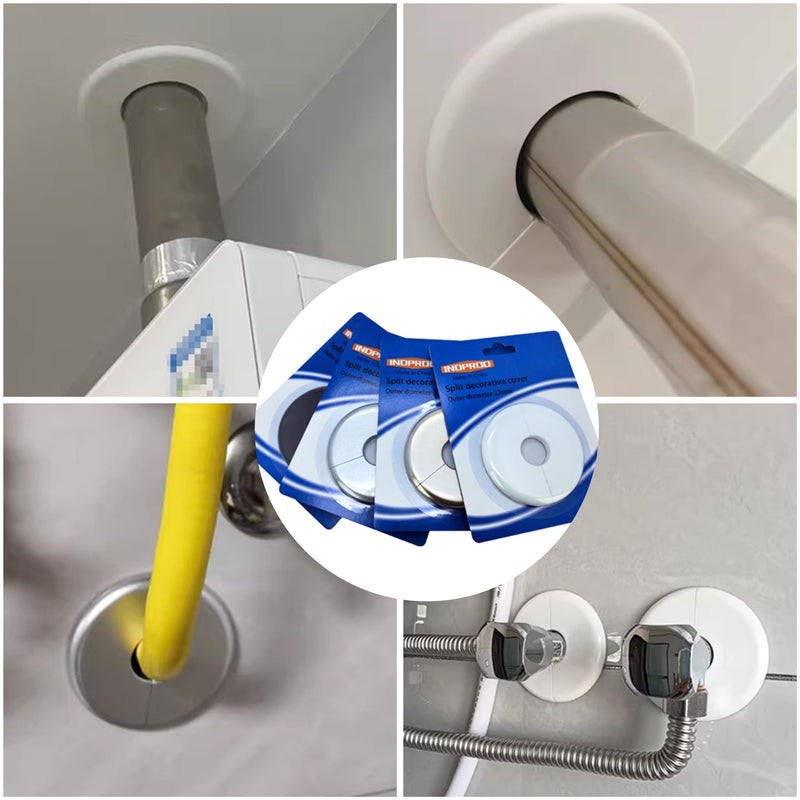 Wall Split Flange 1 Pc, ABS Self-Adhesive tape Round Escutcheon Plate Cover, Design for 2.52"/64mm Diameter Pipe, Water Pipe Decoration Escutcheon Plate, Wall Hole Decoration Cover, White 2.52 inch (64 mm)
