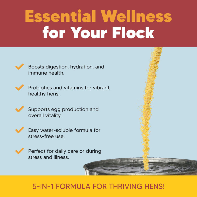 Flock PRO Hen Boost - Digestive Supplement for Hens | Chicken Vitamins and Supplements | Probiotics, Digestive Enzymes, Electrolytes for Adult Poultry-8 OZ 1 Count (Pack of 1) - PawsPlanet Australia
