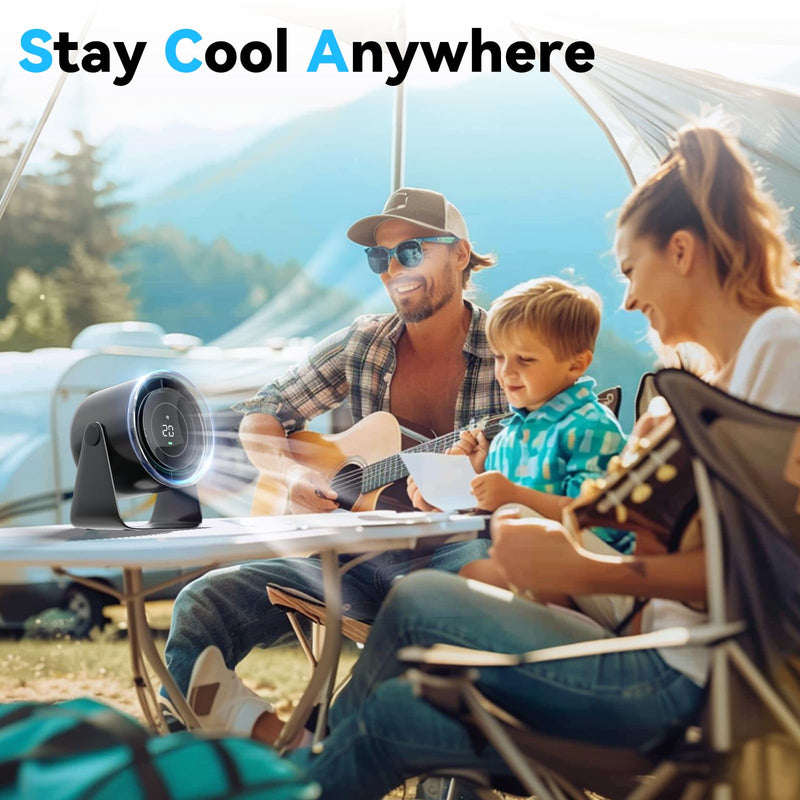 Desk Fan, Strong Airflow 100 Speeds Quiet Digital Display Rechargeable Battery Operated Fan Portable Personal Fan for Office, Bedroom, Kitchen, Home, Outdoor, Small Travel Camping USB Table Fan Dark Blue