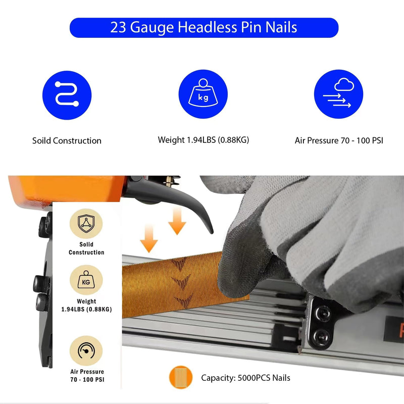 23 Gauge Pin Nails Headless Pinner Nails 10000 Pieces 5 Sizes, 1/2 ",3/5 ",4/5 ",1 ",1-3/16 ", for Multilayer Board, particleboard, Soft Hardwood, Woodworking and Other DIY