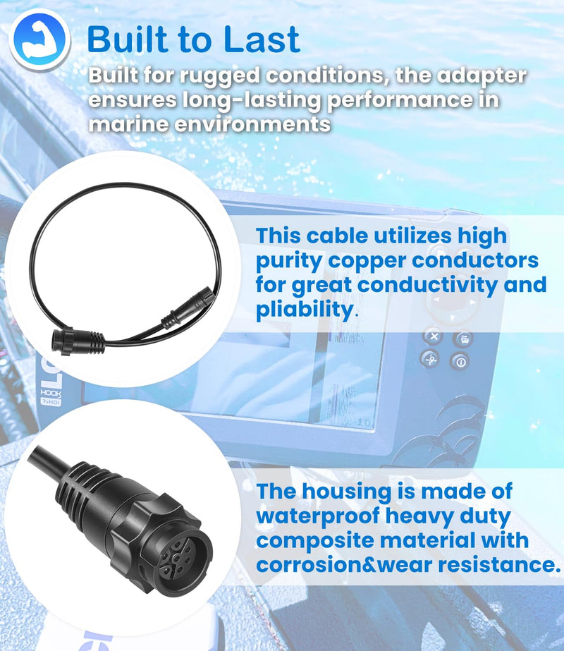 000-14068-001 7-Pin to 8-Pin Transducer Adapter Cable Compatible with Lowrance Hook2, Hook Reveal & Simrad Cruise Series, Sonar Converter Extension Cord for Fishfinder Chartplotter Marine Accessories
