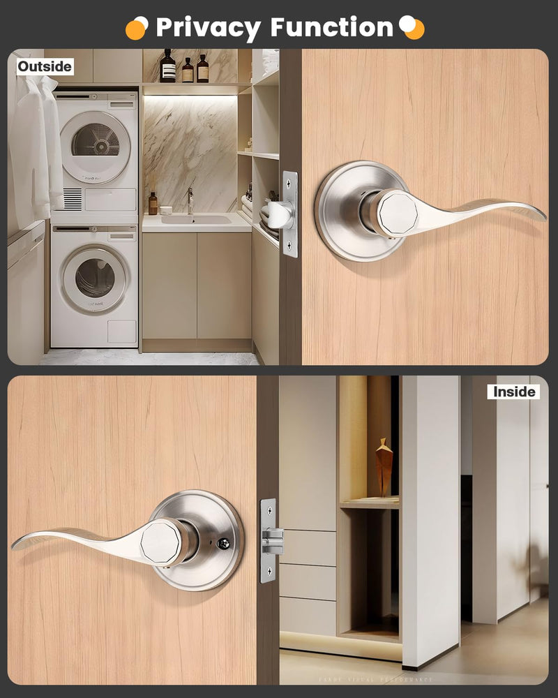 Gobrico 1 Pack Passage Door Handle in Satin Nickel, Interior Closet Hallway Drop Style Door Lever, Heavy Duty Door Knob Without Locking