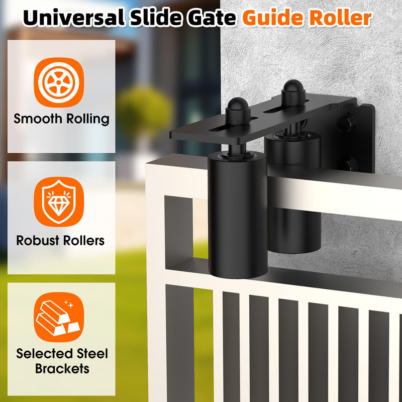 Heavy Duty Sliding Gate Guide Roller Hardware Kit, 4" Black Nylon Wheels with Steel L-Bracket, Adjustable Slide Gate Guide Roller for Rolling Door, Wood, Garage (Black-1pc, 4in) Black-1pc