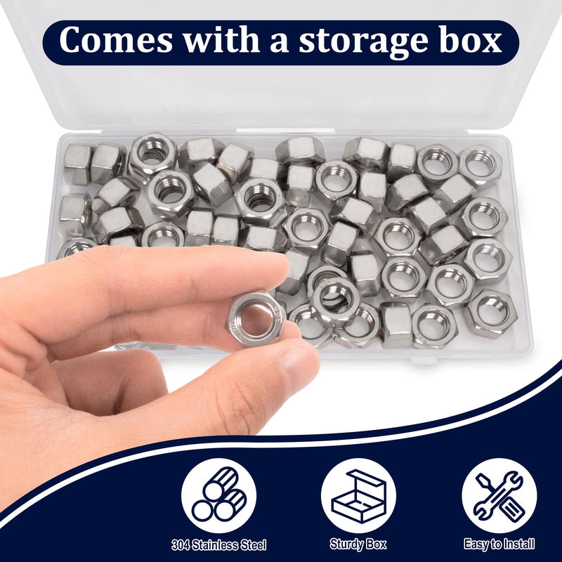 ZQZ 3/8"-16 Hex Nuts,60 Pack 304 (A2-70) Stainless Steel Hardware Nuts,Standard Inch Coarse Thread Nuts 3/8"-16;60 PCS