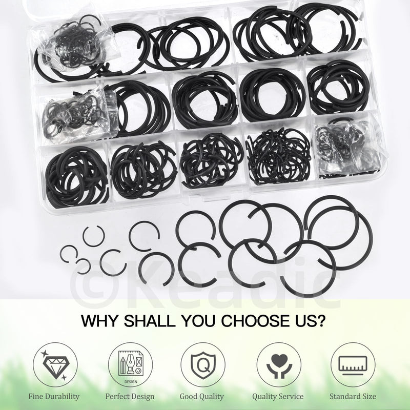 Keadic 322Pcs 10 Sizes Assorted 65Mn Steel Round Wire C Clips External Retaining Rings Set, M7 M8 M10 M12 M14 M16 M18 M20 M22 M24 M25 M26 M28 M30 C-Clips Snap Rings for Holes
