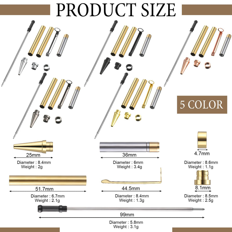 Colarr 10 Sets Woodturning Pen Kits Project Supplies Including 7mm Slimline Pen Kits with Refill and Pen Blanks Lumber for Lathe Turning Starter Package DIY Crafts
