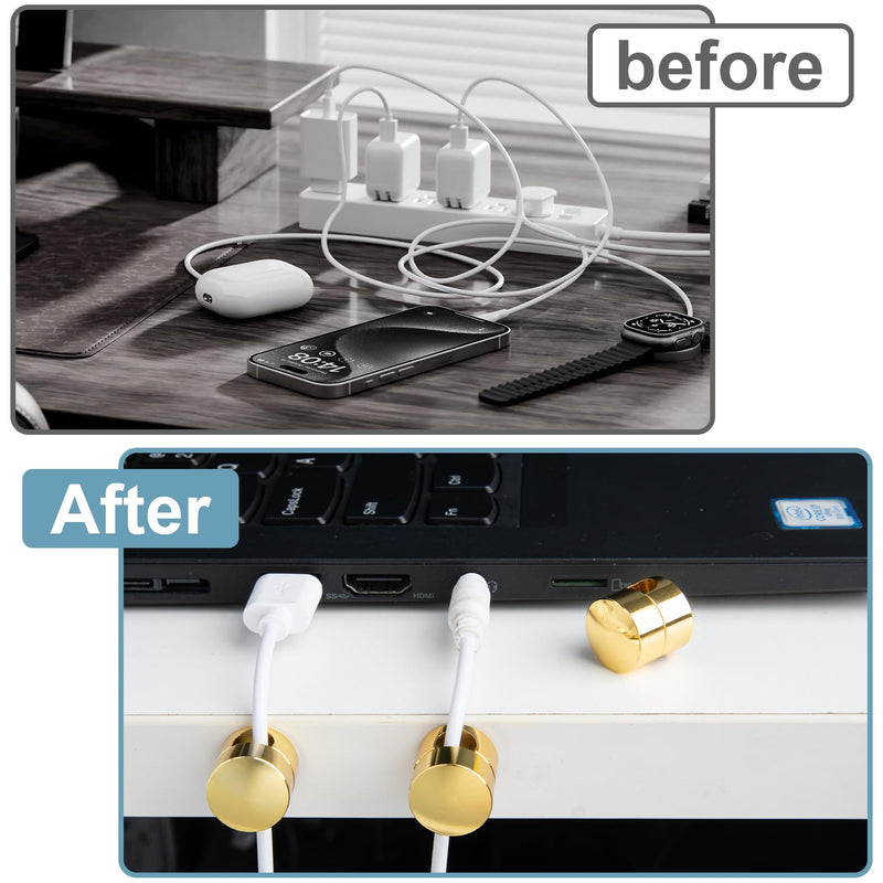 PAGOW 3 Pcs Gold Cable Anchors, Metal Charger and Wire Organizers, Adhesive Cord Clips, Multi-Function Gun Metal Cord Anchors Holder, Cable Management for Desk, Office, Home, Wall
