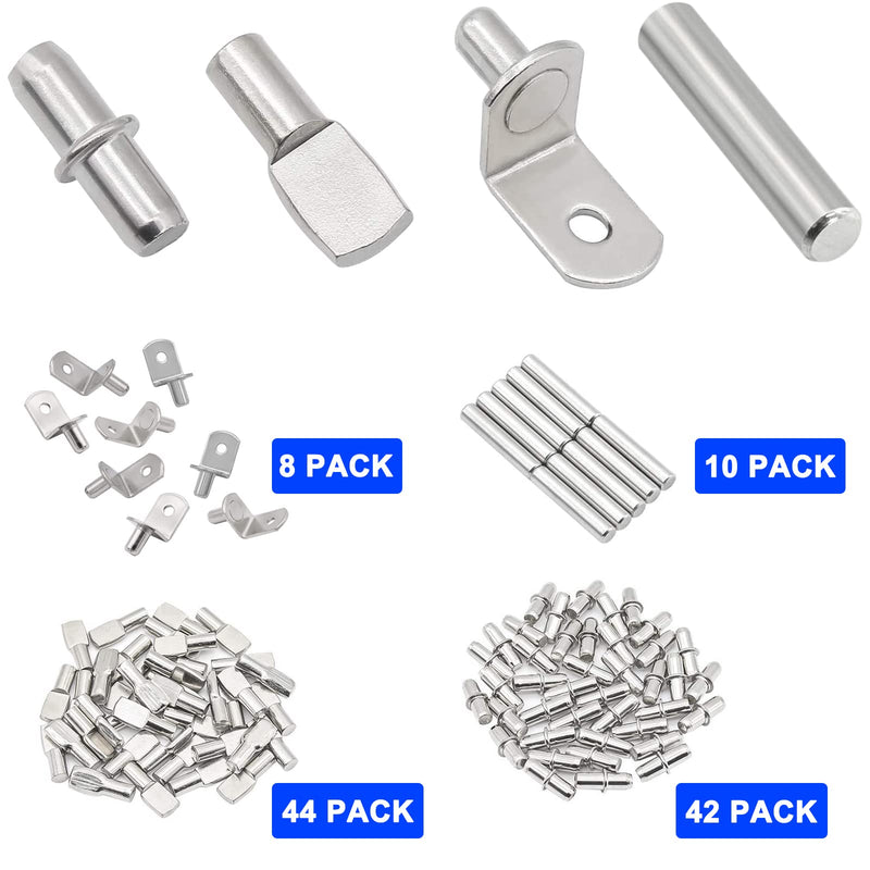 104Pcs Shelf Pins Kit,4 Styles Nickel Plated Shelf Support Pegs,Bookshelf Pegs for Shelves,Cabinet Shelf Bracket Pegs Shelf Pins Holders for Kitchen Furniture & Closet ( 5mm & 1/4inch ) 4 Style-Silver-104 Pcs