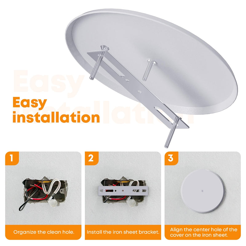 WunoShop 2 Pcs Ceiling Cover Plate, Metal Blank Cleanout Cover Plate with Center Hole,5 inch Round Outlet Covers Plate For Electrical Box, Smoke Detector Cover Plate for Wall Light Hole -White