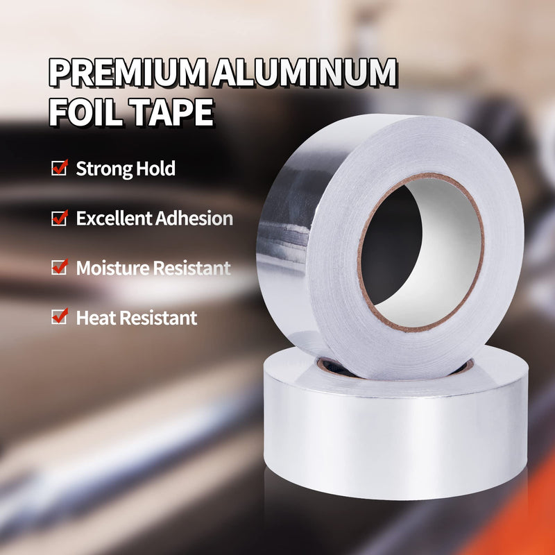 Aluminum Foil Heat Shield Tape 2inch x 65Yards, Aluminized Fiberglass Cool Tape 5.5mil Thick Heat Resistant Tape Thermal Barrier for Air Dryer Vent, HVAC, Heating Unit, Hose and Pipe, 196Ft 2inch x 65yard 1