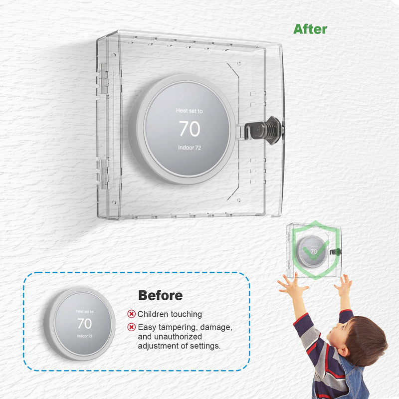 Thermostat Lock Box,Thermostat Lock Box with Key,Thermostat Guard,Transparent Thermostat Protective Cover,Compatible with Thermostats 4.88''X4.64''X1.97'' or Smaller (Square - Key lock) Square - Key lock