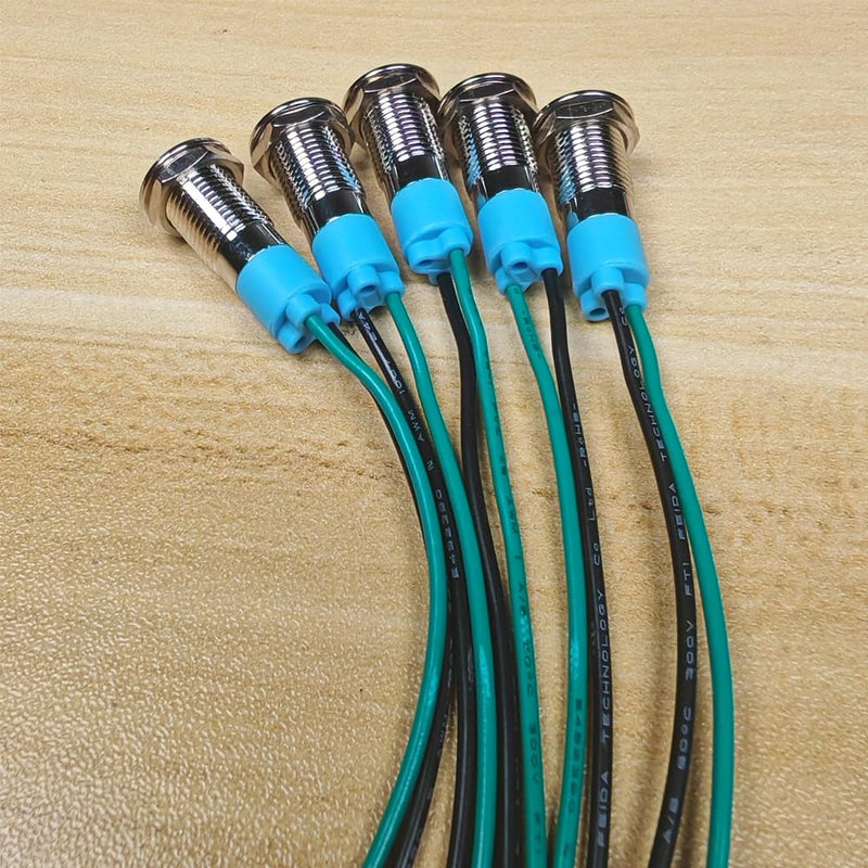 8mm Waterproof Signal Indicator Lamp, 3V-4.5V-5V-6V-7.5V-9VDC Energy Saving LED Metal Indicator Light with Wire(5pcs x White)