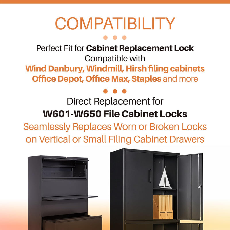 File Cabinet Lock Replacement Compatible with Hirsh Industries - with 2 Keys, Fits Vertical Drawers, Filing Cabinets & Small Safe Box