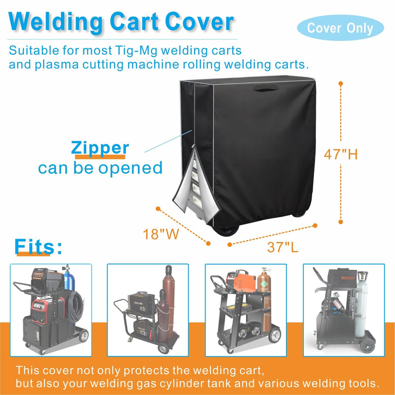 Welding Cart Cover, Protects Cart & Gas Cylinder, Suitable for Tig Mig & Plasma Cutter Rolling Welding Cart - Heavy-Duty Waterproof & Dustproof - Easy Access Zipper
