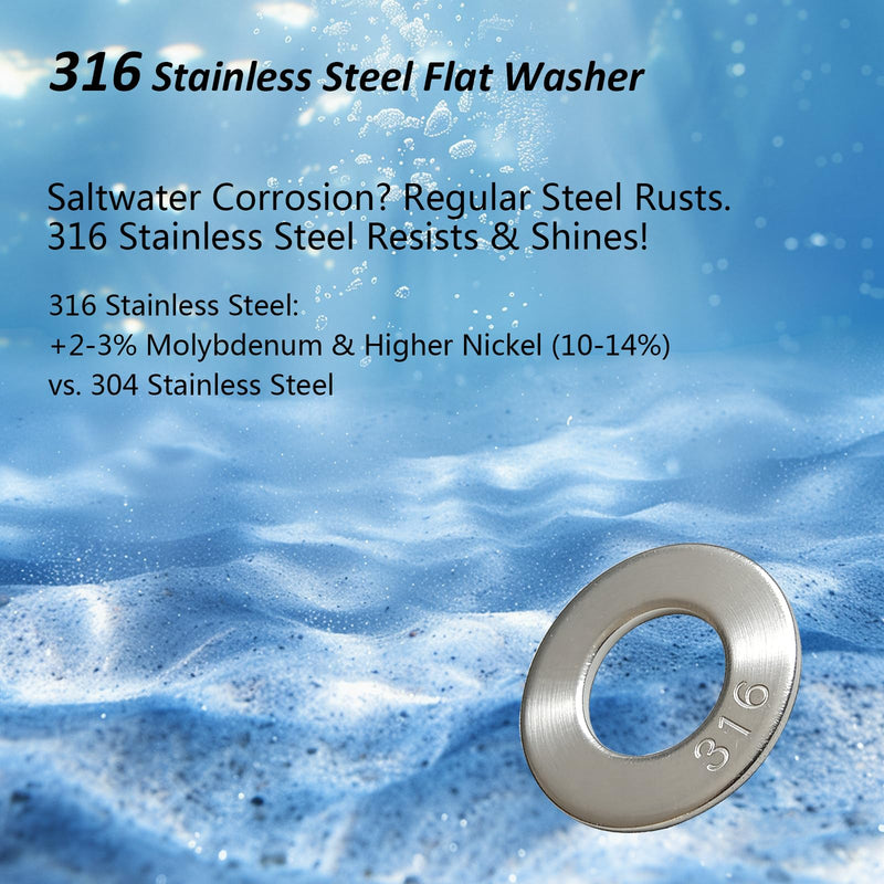 1" 316 Stainless Steel Flat Washers – Marine-Grade, High-Corrosion Resistance – for Heavy-Duty Outdoor, Marine & Industrial Screw BoltUse 10-Pack 1"