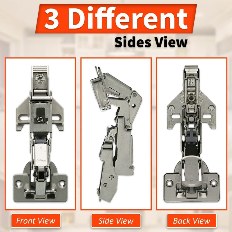 Blum 170 Degree (B71T655) Cabinet Hinges Bundle – Pack of 2 Full Overlay Self Close Door Face Frame Nickel Hinges with Bumpers & 8 Screws Lazy Susan Corner Cabinet Hinges Concealed European Hinges