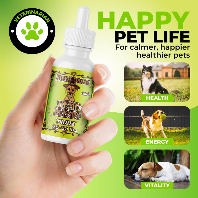 Hippie Dawg Middz Hemp Oil for Medium Dogs (26-50 lbs) - Advanced Hip and Joint Support with Glucosamine, Collagen & Hyaluronic Acid - Natural Calming Tincture for Recovery & Wellness - 1oz