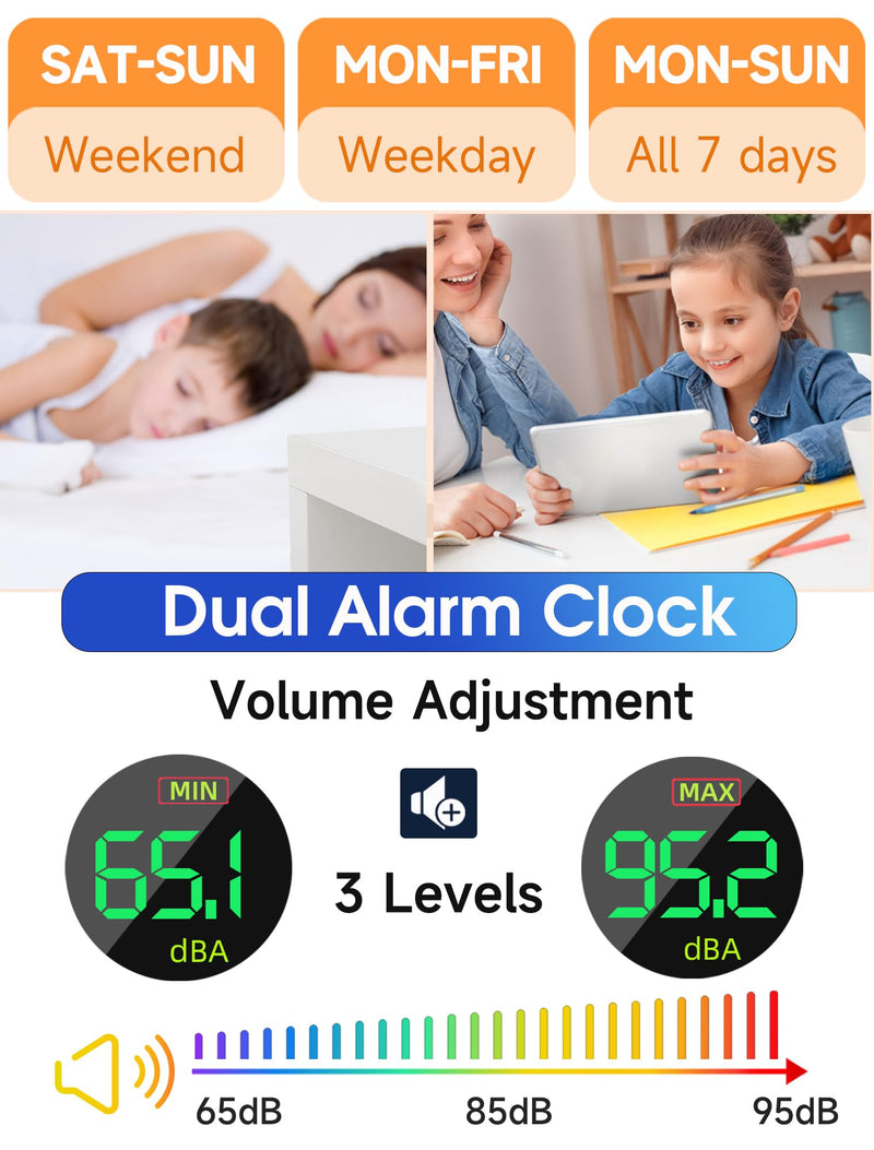 Cadmos Extra Loud Alarm Clock for Heavy Sleepers Adults,Teens,Kids,Rainbow Clock for Bedrooms,Small Bedside Digital Clock with Large Display,7 Color Night Light,12/24h(Black+Dynamic) Black+dynamic
