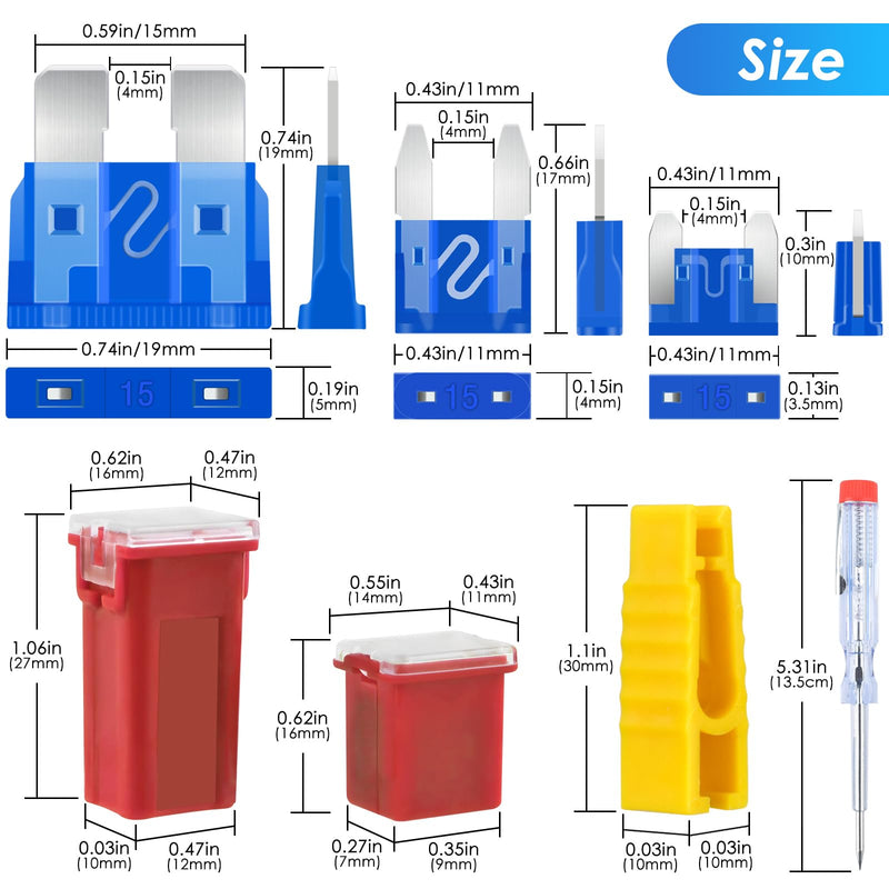 304Pcs Car Fuses Assortment Kit Include Standard & Small & Mini Size Car Blade Fuses, Automotive Low and Tall/STD Profile Box Shaped Assorted Fuse with Fuses Puller for Trucks, Cars and SUV, Boat