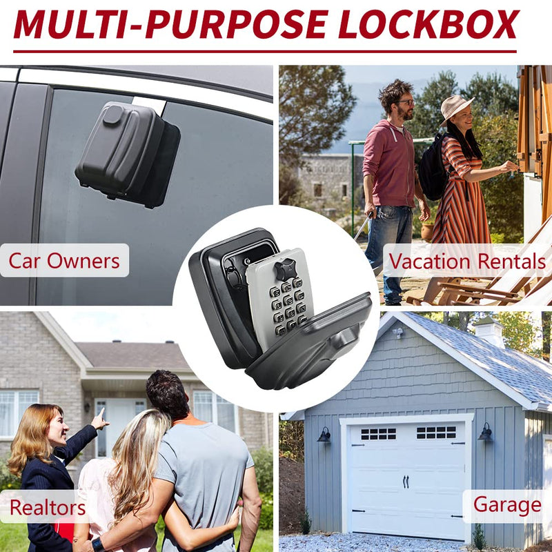 Car Window Punch Button Lock Box, Black Portable Car Key Lock Box, Sturdy Waterproof Large Capacity Lock Box for Turo, Ride Share, GetAround Anti-Theft Devices for Vehicles Key Lock Box - Classic Style